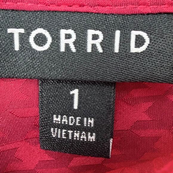 Torrid Womens Lace Trim Cami Top Sz 1X Red Houndstooth Spaghetti Strap - Picture 2 of 10
